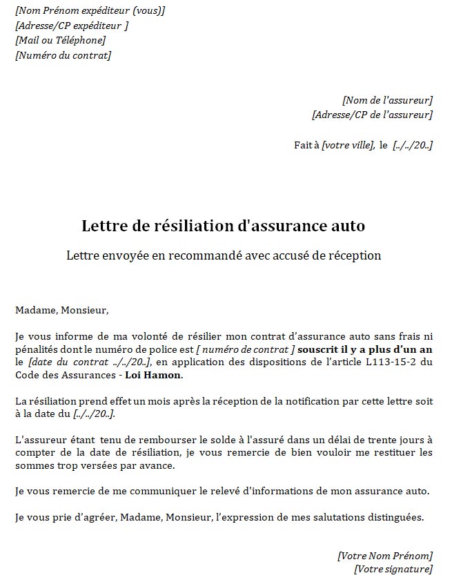 Courrier Assurance Auto