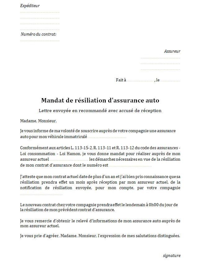 mandat-lettre-resiliation-assurance-auto-loi-hamon