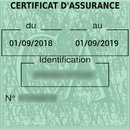 certificat d'assurance auto, vignette, papillon vert détachable